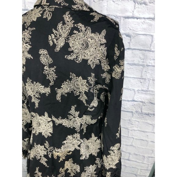 Moda Intl Long Size 6 Six Floral Boho Button Dress Rayon Made in USA Black White - Picture 3 of 12